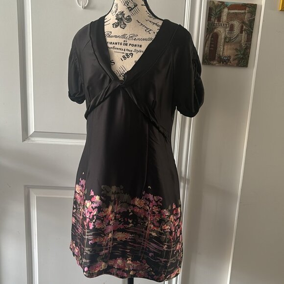 Ted Baker Black Silk Mini Dress Pattern - Picture 9 of 13